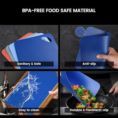 Cutting Boards Large Set of 7, Acacia Wood Charcuterie Chopping Board for Kitchen with Holder Non Slip Feet, Plastic Serving Board Mats, Juice Groove, Reversible Butcher Block for Meat Cheese Bread - Image 6