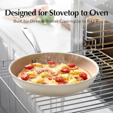 Redchef Nonstick Frying Pans Set, Ceramic Pan Skillet, Non Toxic Pans for Cooking, 8" 9.5" 11" Ceramic Frying Pan Set PFAS & PTFE & PFOA Free with Stay Cool Handle, Dishwasher & Oven Safe, Beige White - Image 9