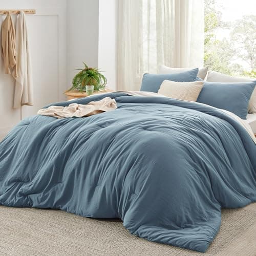 Bedsure Super King Size Comforter Set, Grayish Blue Soft Prewashed Bedding for All Seasons, 3 Pieces GentleSoft™ Bed Set, 1 Lightweight Comforter (120"x120") and 2 Pillowcases (20"x36") - Image 1