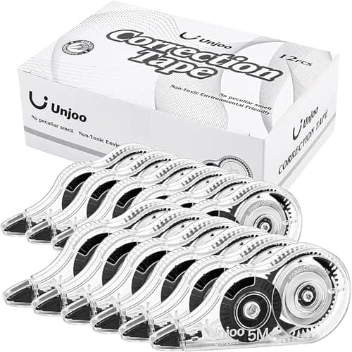 Unjoo White Correction Tape, Easy To Use Applicator for Instant Corrections Wrong Writing At Any Time, For school, Office (12pack, 5M/196" x 0.2", Black) - Image 1