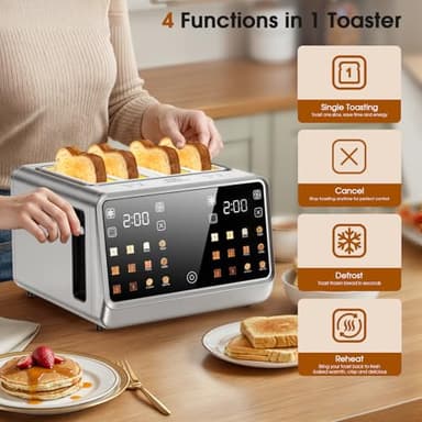 Touch Screen Toaster 4 Slice, Digital Smart Dual Control Touchscreen, Stainless Steel, 6 Toast Types & Levels include Bread, Bagel, with Defrost/Reheat/Single Slot Toasting Function - Image 6