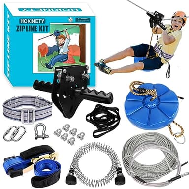 HOKINETY Zip Line Kit for Kids Adults : 100FT Up to 380Lbs - Quick Tighten Zipline for Backyard Outdoor with 100% Rust Proof Removable Trolley Seat Spring Brake - Image 1