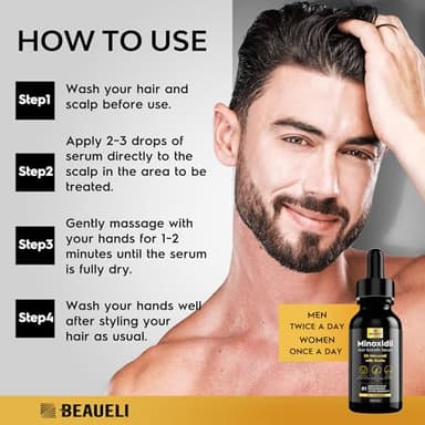 beaueli 5% Minoxidil for Men & Women Hair Growth, Beard Growth, Hair Loss Treatment, Unisex Adult, Unscented Foam, 1oz - Image 5