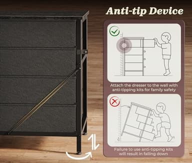 Huuger 63 Inch Long Dresser for Bedroom, TV Stand for 65, 70 Inch TV, 12 Drawer Dresser for Closet, Chest of Drawers, Large Fabric Drawers for Bedroom, Media Console with Storage, Black - Image 9