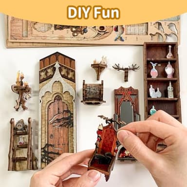 DIY Book Nook Kit,Dollhouse Booknook Bookshelf Insert Decor,3D Wooden Puzzles with LED Dust Cover,Book Nook Miniature Kit,Birthday Halloween Home Decor for Teens Adult-Moonlight Castle - Image 2