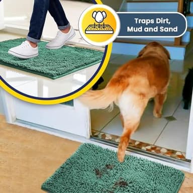 Muddy Mat® 2-Piece Seafoam Green Medium 30"X19" AS-SEEN-ON-TV Highly Absorbent Microfiber Door Mat, Bath Mat and Pet Rug, Non Slip Thick Washable, Soft Chenille for Kitchen Bedroom Indoor and Outdoor - Image 4