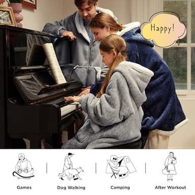 Bedsure Wearable Blanket Hoodie, Long Hooded Blanket Sweatshirt as Christmas Birthday Gifts for Women, Cozy Sherpa Hoodie for Adult, Standard, Concrete Grey - Image 5