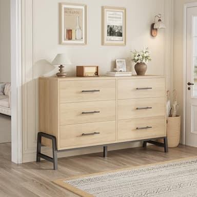 GarveeHome 6 Dresser for Bedroom, 52" Wide Drawer with Large Storage Space, Freestanding Wooden Closet Storage Dresser Chest for Living Room, Bedroom, Entryway, Natural Oak - Image 4