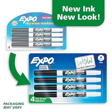 EXPO Low Odor Dry Erase Markers Fine Tip Black 4 Count - Image 2