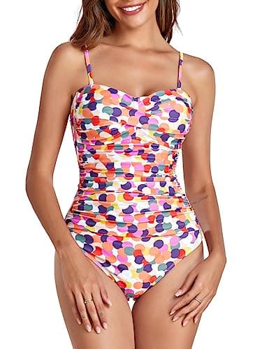 RELLECIGA Women's Colorful Polka Dot Tummy Control Swimwear Strapless One Piece Swimsuit for Women Size Small - Image 2