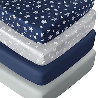 Crib Sheets for Boys or Girls 4 Pack, Fitted Crib Sheet for Standard Size Crib and Toddler Mattresses, Soft and Breathable Material, Navy - Image 1