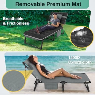 Suteck Folding Camping Cot, All-in-One Portable Outdoor Cot Heavy Duty Sleeping Bed for Adults Camp Bed Cots Build in Pilllow Mattress for Home Office Nap Beach Travel, Grey - Image 2