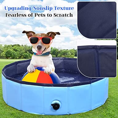 Eooqi Foldable Dog Pool, Portable Pet Bath Tub and Kiddie Swimming Pool, Collapsible Bathtub for Puppies, Small, Medium and Large Dogs, Cats and Kids, 32 x 8 in, Blue - Image 4