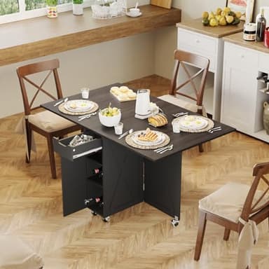 3imothrix Folding Dining Table, Small Dining Table, Space Saving Dining Table with 6 Wheels, Kitchen Table Sewing Table for Small Spaces (Black Dark Brown) - Image 3