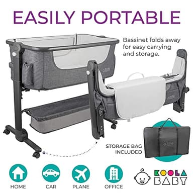 KoolerThings Baby Bassinet, Bedside Sleeper for Baby, Easy Folding Portable Crib with Storage Basket for Newborn, Bedside Bassinet, Comfy Mattress/Travel Bag Included (Bassinet) (Grey) - Image 4