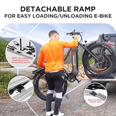 Rockland Foldable 2-Ebike Rack with Ramp, 200 lbs Capacity, Hitch Mount Electric Bike Rack, Fits up to 5" Fat Tire Width and 50" Wheelbase, Ebike Carrier Rack for 2" Receiver for Cars SUVs Vans RVs - Image 3