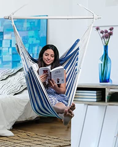 ADVOKAIR Hammock Chair Hanging Chair Swing Large Indoor with Anti-Slip Steel Spread Bar and Pocket-Max 500lbs-2 Cushions, Perfect for Bedroom,Outdoor,Patio, Porch,Backyard… - Image 2