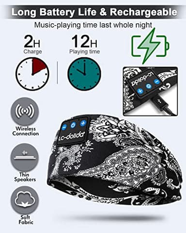 LC-dolida Sleep Headphones Bluetooth Headband Music Headband Wireless Band Headband Headphones with Thin HD Stereo Speakers Perfect for Side Sleepers, Sport, Yoga, Travel - Image 4