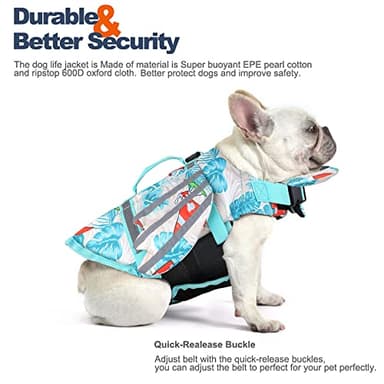Petglad Wings Dog Life Jacket Adjustable Dog Life Vest with Chin Float Reflective Stripes and Rescue Handles, High Buoyancy Hawaiian Floral Puppy Swim Float Vest for Small Medium Large Dogs - Image 3