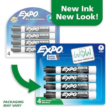 EXPO Dry Erase Markers, Low Odor Ink, Black, Chisel Tip, 4 Count - Whiteboard, Calendar, Organization, Essential Supplies for Office, School, Classroom, Teachers - Image 2