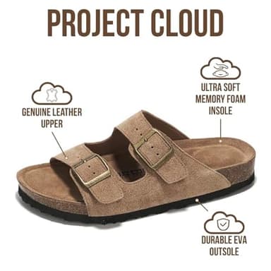 Project Cloud Genuine Leather Flat Sandals Women 2025 Beach Essentials Womens Sandals Memory Foam Vacation Essentials Slides for Women Footwear (Venita, Chestnut, 7) - Image 2