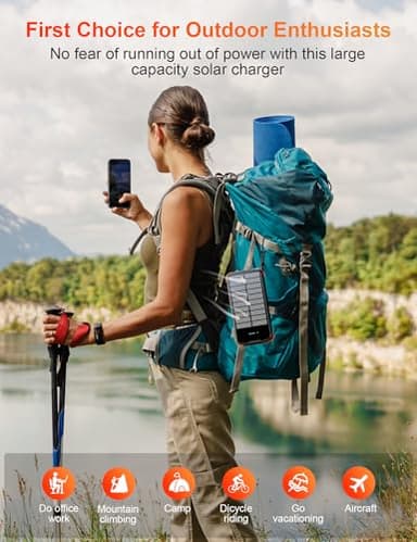 SOXONO Solar Charger Power Bank, PD 20W Fast Charging External Batter, 40000mAh Portable Phone Charger Built in 4 Cables with Dual Bright Flashlights for Camping, Hiking, and Outdoor Use - Image 9