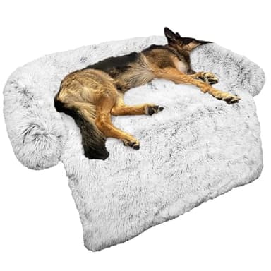 Calming Dog Bed Fluffy Plush Dog Mat for Furniture Protector with Removable Washable Cover for Large Medium Small Dogs and Cats (Large, Light Grey) - Image 1