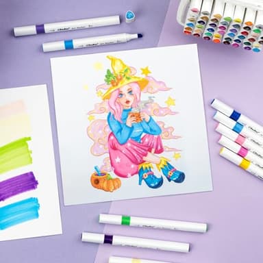 Ohuhu Markers: 48-Color Double Tipped Brush & Chisel Alcohol Markers for Adults Coloring Illustration, Alcohol-based Art Marker Set with Unique Designed Grip, Great Value Pack for Beginners - Image 9