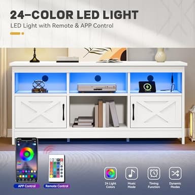 YITAHOME TV Stand for 65 Inch TVs, Entertainment Center with Storage Cabinets, Power Outlet & LED Light, Media Console Living Room Furniture, White - Image 5