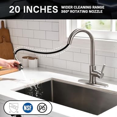 WEWE Single Handle High Arc Brushed Nickel Pull Out Kitchen Faucet,Single Level Stainless Steel Kitchen Sink Faucets with Pull Down Sprayer,Suitable for Laundry Rv Bar - Image 2