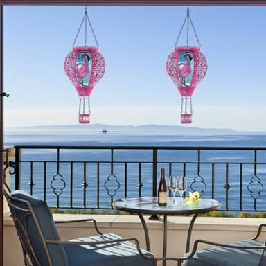 Starsoul Pink Hot Air Balloon Solar Lantern Flamingo Metal & Glass Solar Hot Air Balloon Hanging Garden Light Waterproof Outdoor Lantern for Patio Yard Party Decor - Image 9