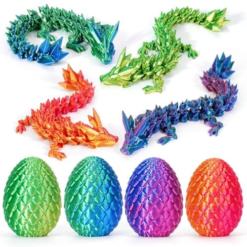 4Pcs 3D Printed Dragon Eggs with Dragon Inside Articulated Animals Cool Crystal 3D Print Dinosaur Toy Dino Eggs for Boys Girls Home Decor - Image 1