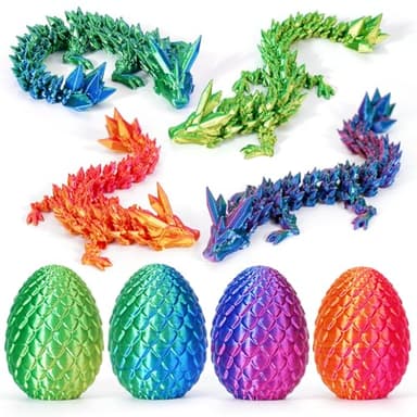 4Pcs 3D Printed Dragon Eggs with Dragon Inside Articulated Animals Cool Crystal 3D Print Dinosaur Toy Dino Eggs for Boys Girls Home Decor - Image 1