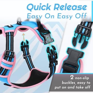Eagloo Dog Harness for Large Dogs, No Pull Service Vest with Reflective Strips and Control Handle, Adjustable and Comfortable for Walking, No Choke Pet Harness with 2 Metal Rings, Pink & Blue, XL - Image 5
