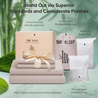 TWK Luxury Sheet Set, Genuine 100% Organic Viscose Derived from Bamboo, Cooling & Breathable, Silky Soft, Bedding Sheets & Pillowcases(Sand Queen(60 * 80 * 15)) - Image 8