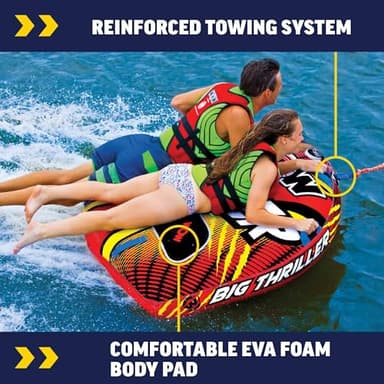 WOW Sports – Big Thriller Towable Deck Tube for Boating – 1-2 Person 340 lbs Capacity – Inflatable Boat Tube for Water Sports – Youth & Adults - Image 2