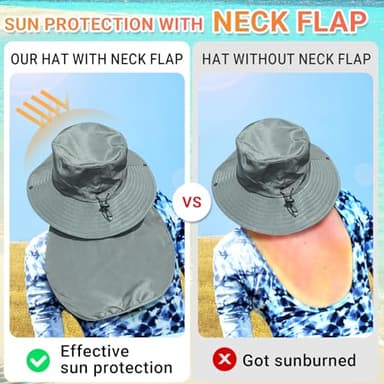 NPQQUAN Sun Hats for Men Women with Neck Flap UPF 50+ UV Protection Wide Brim Bucket Hat Safari Hiking Fishing Hats Green（Neck Flap） - Image 3