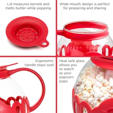 Ecolution Patented Micro-Pop Microwave Popcorn Popper with Temperature Safe Glass, 3-in-1 Lid Measures Kernels and Melts Butter, Made Without BPA, Dishwasher Safe, 3-Quart, Red - Image 6