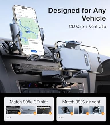 VICSEED Military-Grade Sturdy Car Phone Holder Mount, Upgraded Anti Shake Metal CD Slot & Air Vent Thick Case Friendly Phone Mount for Car Fit for iPhone 16 15 14 Samsung All Phones - Image 9