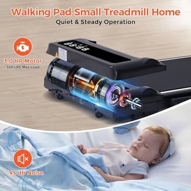 Walking Pad with Handle Bar, 3.0HP Foldable Folding Treadmills for Home Small, 3 in 1 Portable Treadmill with Handles, Small Walking Pad Treadmill Home with Remote Control, 320LB Capacity - Image 6
