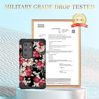PIXIU Unique Flower Pattern Compatible with Samsung Galaxy S24 Ultra case, Heavy Duty Dual Layer Shockproof Full-Body Protective Sturdy Hybrid Cute Rugged Case for Women,Girls,Kids-Rose Floral - Image 9
