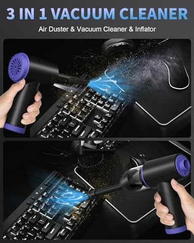 CLEVAST Compressed Air Duster - 3 Gear 110000RPM Electric Air Duster, 3 in 1 Versatile with LED - Cordless Dust Blower & Mini Vacuum & Inflating for PC, Computer, Keyboard, Rechargeable Canned Air - Image 4