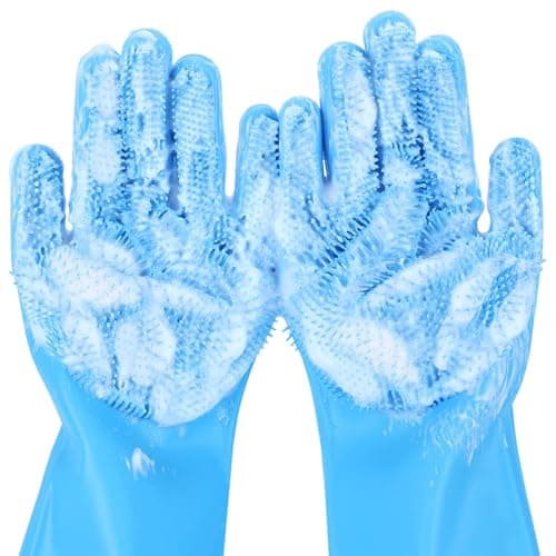 Pecute Pet Grooming Gloves - Heat Resistant Silicone Gloves with High-Density Teeth, Enhanced Five Finger Design for Bathing and Massaging Dogs and Cats, Blue - Image 1