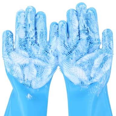 Pecute Pet Grooming Gloves - Heat Resistant Silicone Gloves with High-Density Teeth, Enhanced Five Finger Design for Bathing and Massaging Dogs and Cats, Blue - Image 1