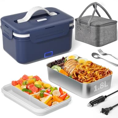 Akhia 100W Fast Heated Lunch Box 1.8L Electric Lunch Box, 12V/24V/110V Portable Food Warmer Ideal for Adults Men Women for Car/Work with Fork&Spoon Insulated Bag Valentines Day Gifts Birthday Gifts - Image 1