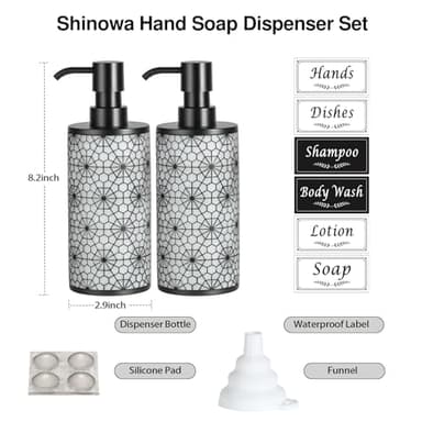 Shinowa Resin Bathroom & Kitchen Soap Dispenser Set, 2 Pack Refillable 17oz Hand & Dish Soap Dispenser - Image 7