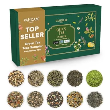 VAHDAM, Assorted Green Tea Loose Leaf Tea Gift Set (10 Flavors) Gift Ideas for Women & Men | Exotic Himalayan Green Tea Blends | Resealable Ziplock Pouch | Gifts for Him/Her - Image 1