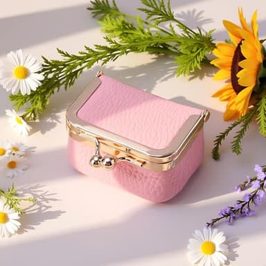 Leather Mini Jewelry Box for Women, Portable Vintage Leather Coin Purse, Jewelry Case with Kiss Lock, Mini Travel Ring Box for Earring Ring Necklace (Pink) - Image 7