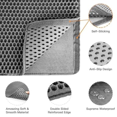 Cat Litter Mat-30"X24" Jumbo Litter Trapping Mat EVA Honeycomb,Urine & Waterproof Scatter Control Matt for Cat With Handle Design Easier To Clean, Less Waste, Soft On Paws, Gray - Image 8
