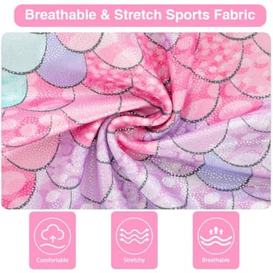 HOZIY Girls Gymnastics Outfit Mermaid Blue Pink Sparkle Bow Back Sleeveless Leotard+Shorts+Scrunchie Activewear Unitard Tumbling Outfits Size 5-6 - Image 5
